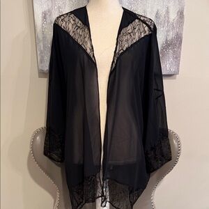 Elegant Black Sheer Kimono with Lace Trim